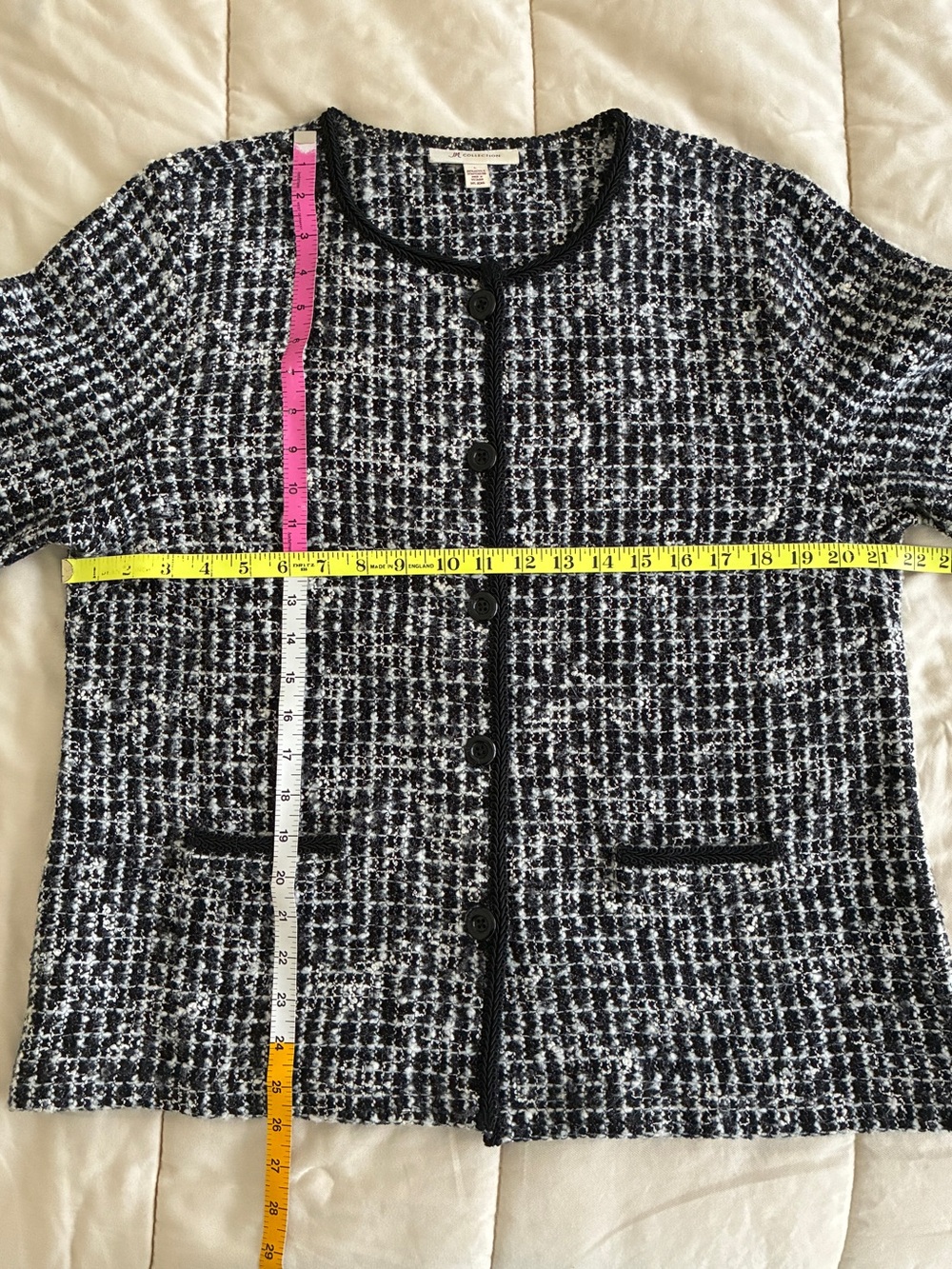 JM Collection Boucle Tweed Cardigan Black White Size Large - Picture 6 of 6